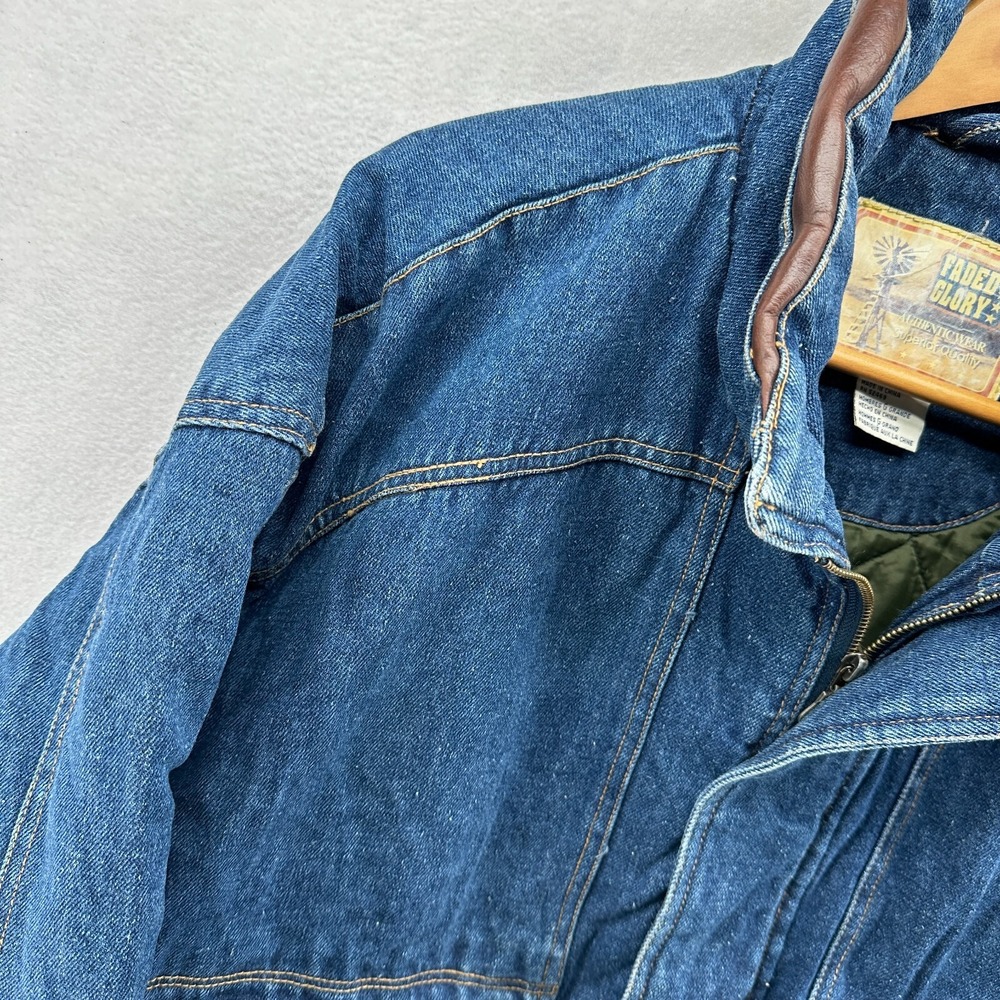 Vintage Faded Glory Denim Chore‎ Coat Men's Large Thermal Lined Leather Collar - Picture 3 of 16
